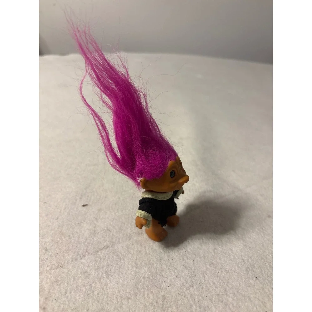 Vintage Troll Doll Pink Hair Blue Eyes Black‎ White Shirt Retro 90s Collectible